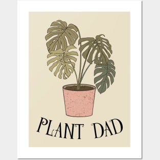 Plant Dad - Boho Monstera Plant (Black) Posters and Art